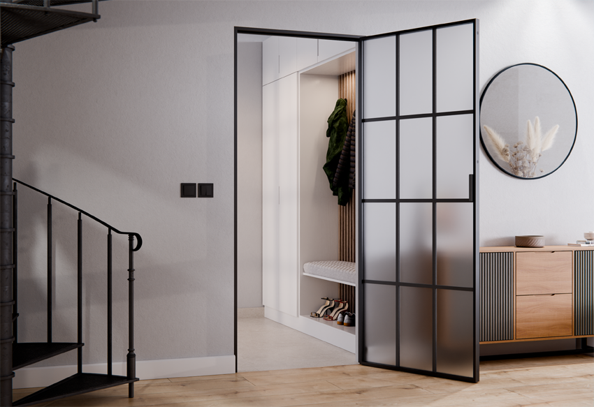 Drzwi Aluminiowe Slim MAGNETIC Loft Komplet z Ościeżnica 12 Pól