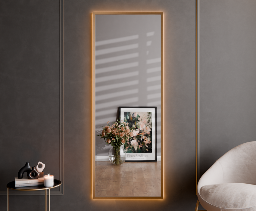 LUSTRO KAROL RAMA ALUMINIUM SZEROKA ZŁOTA LED