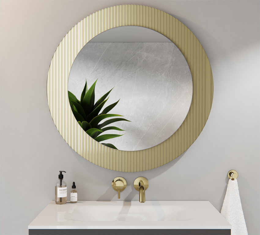Lustro Okrągłe Srebrne 60cm Szkło Ornamentowe Złote Flutez 80cm ISMENA