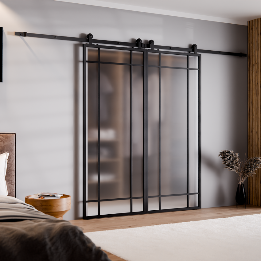 DRZWI PRZESUWNE BALDUR PODWÓJNE ALUMINIUM LOFT 9 PÓL