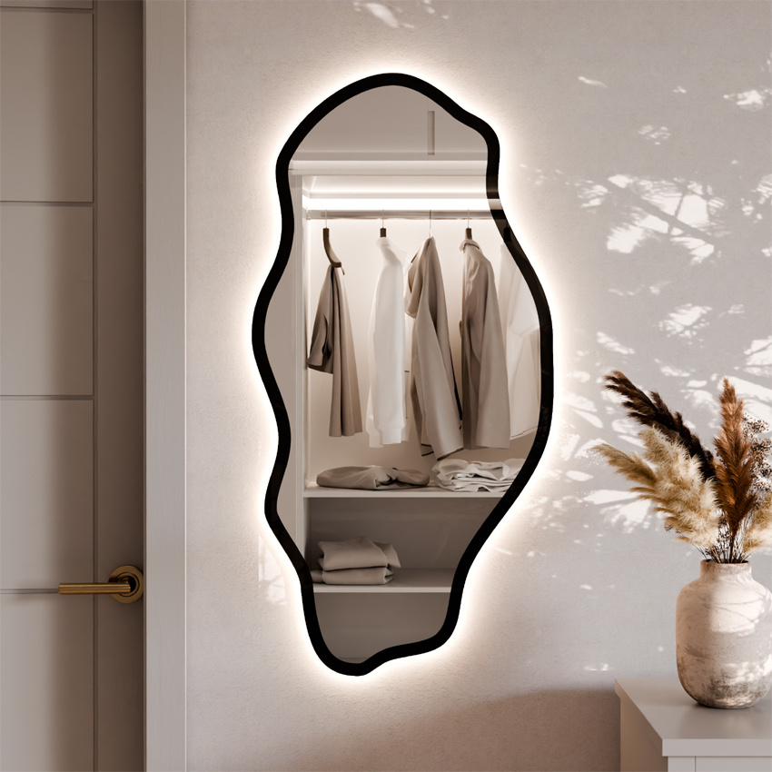 Lustro Kształt Nieregularny Plama 100 x 50 LED Wypiaskowany Czarny KWARC