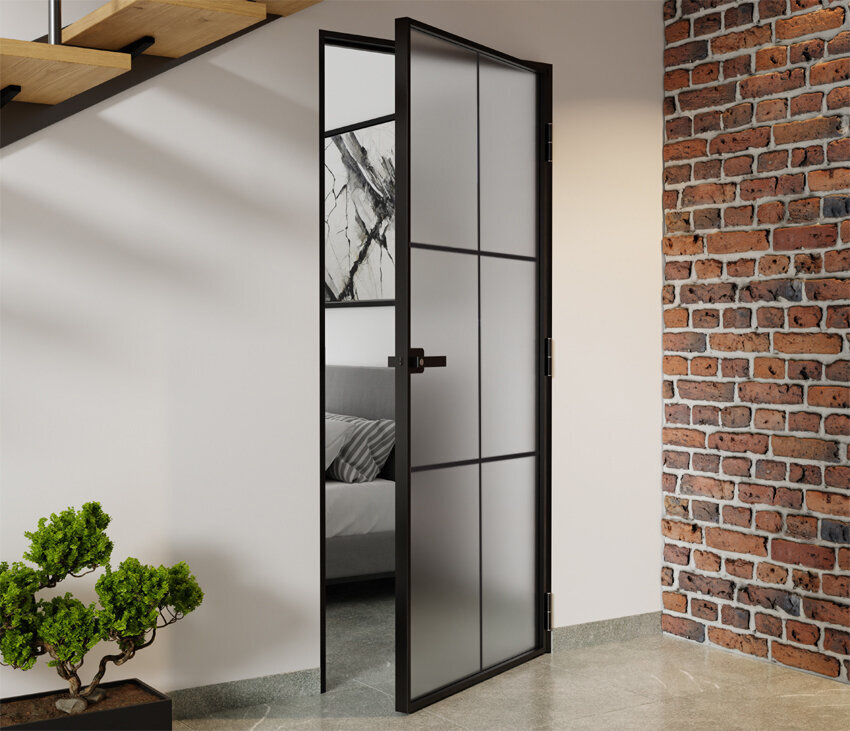 ♥ Drzwi Aluminiowe Satyna Slim Loft Komplet z Ościeżnica Prawe 6 Pól 880x2080mm ♥ SITO ♥