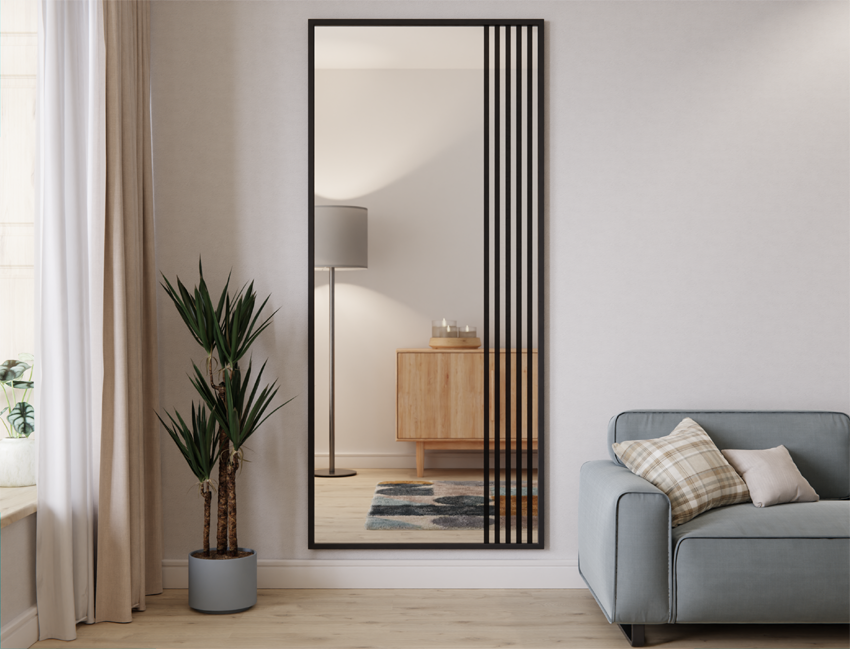 ♥ LUSTRO SREBRNE SZPROS LOFT CZARNE 6 ASYMETRYCZNY LAMELE ♥