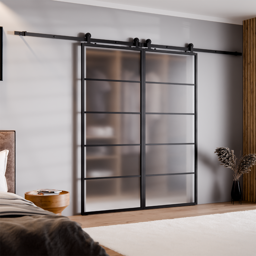 DRZWI PRZESUWNE BALDUR PODWÓJNE ALUMINIUM LOFT 5 PÓL