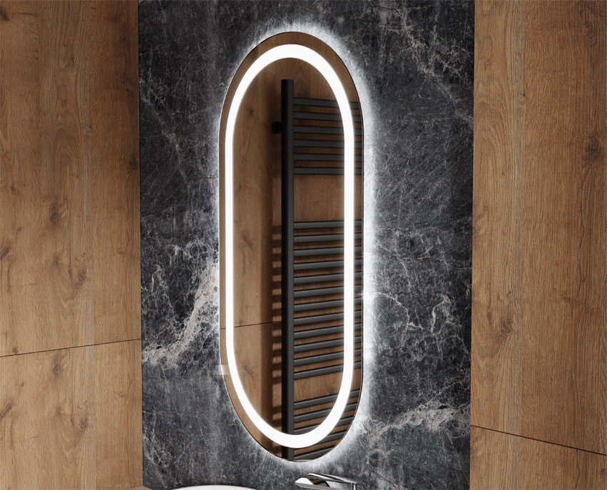 ♥ LUSTRO OWALNE ŚCIENNE LED WŁĄCZNIK DOTYKOW SZLIF 40x80CM WYPIASKOWANE SARA ♥