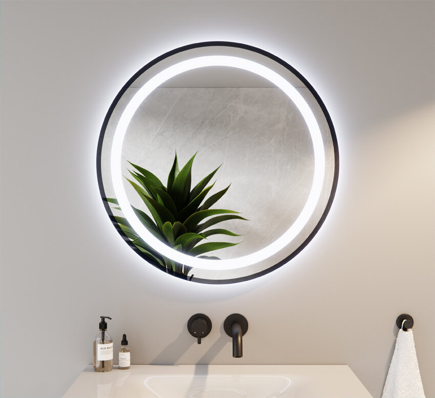 ♥ Lustro Okrągłe LED Piaskowane 2 KLAUDIA ♥ Włącznik LED Naturalny