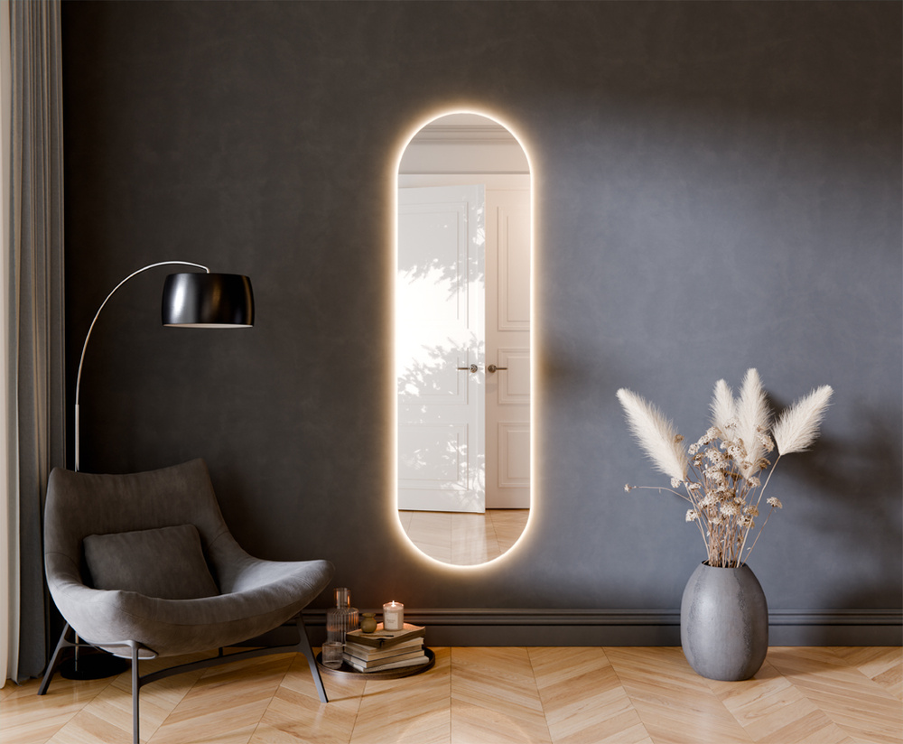 Semi-oval Wall Portal Mirror 50x70 Sandblasted LED Sephora
