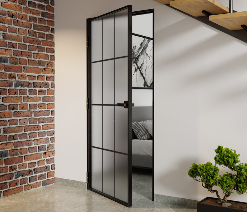 ♥ Drzwi Aluminiowe Satyna Slim Loft Komplet z Ościeżnica Lewe 12 Pól 880x2080mm ♥ SITO ♥