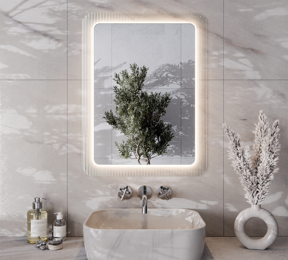 Silver Round Mirror 60cm Ornamental Glass Black Flutez 80cm ISMENA