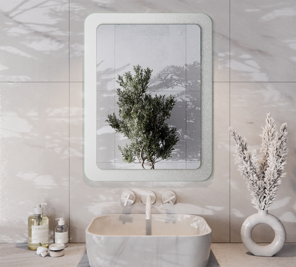 Lustro 60x80cm Szkło Milenium Białe Zaokrąglone Rogi TONY
