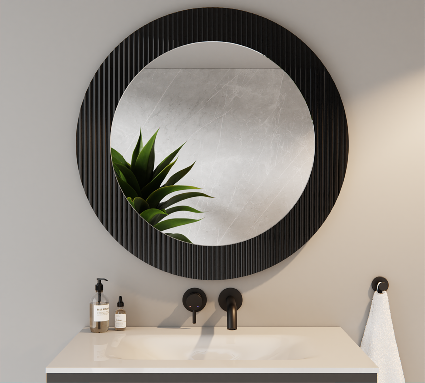 Lustro Okrągłe Srebrne 60cm Szkło Ornamentowe Czarne Flutez 80cm ISMENA