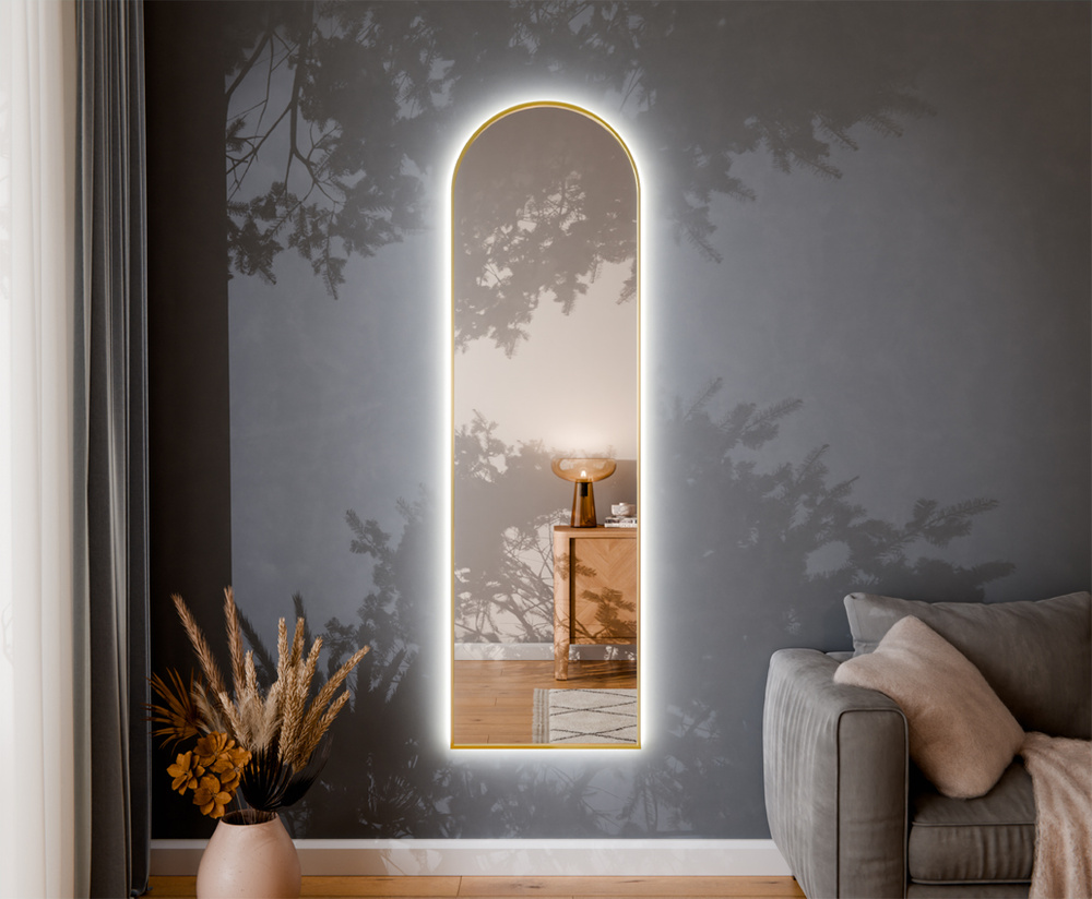 LUSTRO PÓŁOWALNE WISZĄCE ZŁOTA RAMA  ALUMIUNIUM LED AURORA