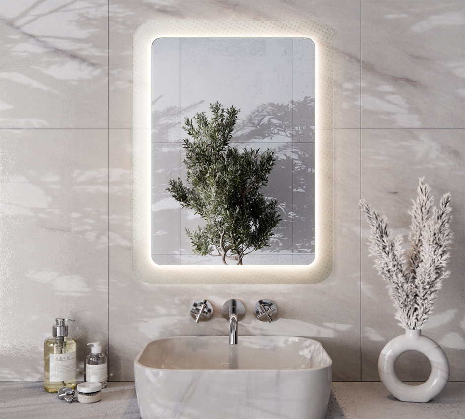 Lustro 60 x 80 cm Szkło Master Care Przejrzyste LED Zaokrąglone rogi LOGAN