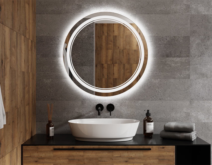 ♥ Lustro Okrągłe Ścienne 50cm Podświetlone LED ATENA ♥