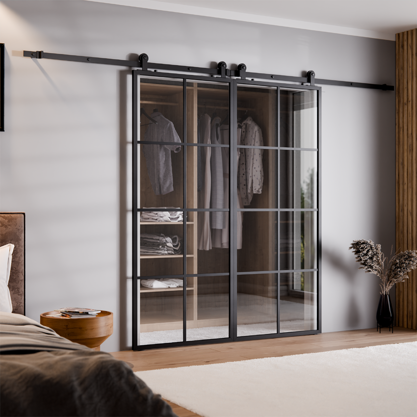 DRZWI PRZESUWNE BALDUR PODWÓJNE ALUMINIUM LOFT 8 PÓL