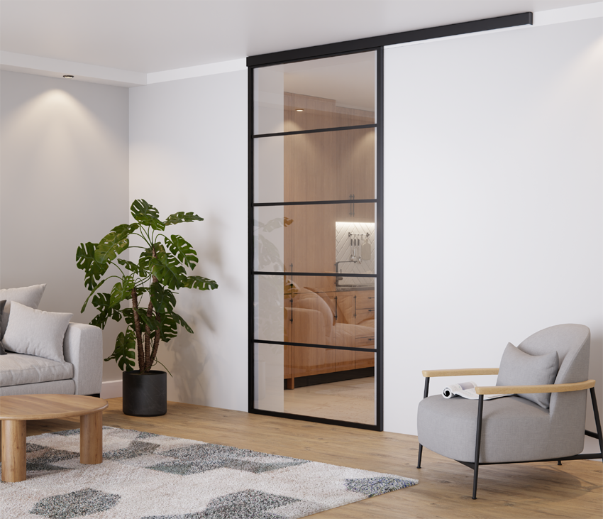 SINGLE SLIDING DOOR WIDE ALUMINUM BLACK (Ceiling mounting)