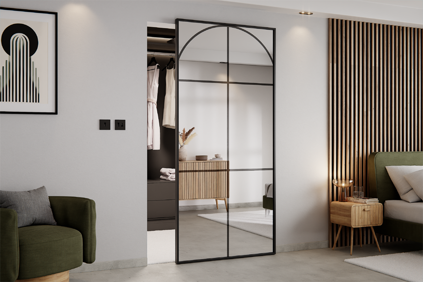 Drzwi Aluminiowe Przesuwne z Ukrytym Systemem Przesuwnym Lamele Łuk 2 MODI