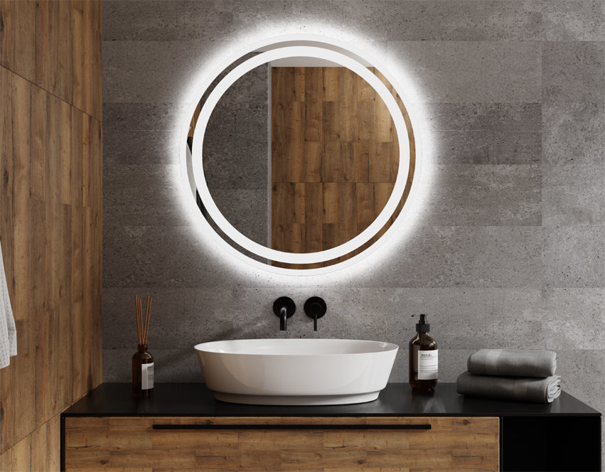 ♥ Lustro Okrągłe Ścienne 70cm Podświetlone LED (120 led/m) HERA + Mata Grzewcza ♥