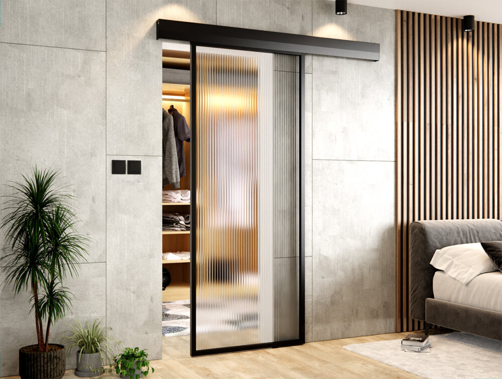 DRZWI PRZESUWNE SYSTEM ALUMINIUM CZARNE THOR