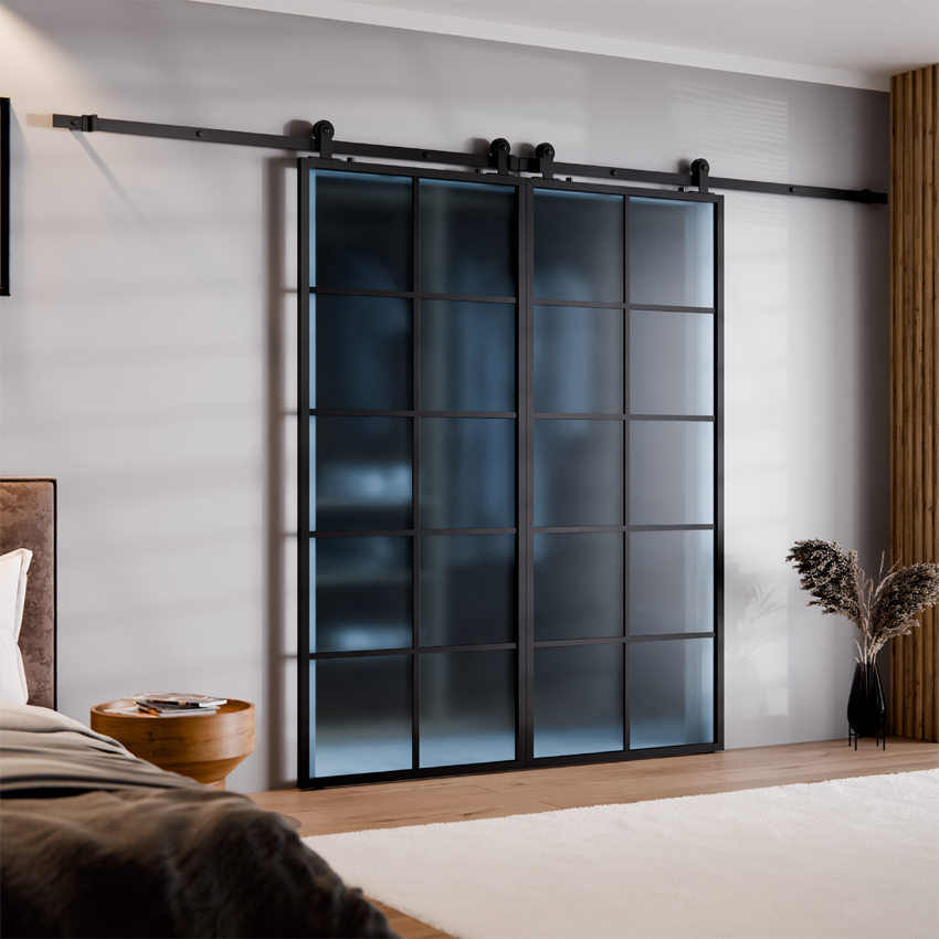 DRZWI PRZESUWNE BALDUR PODWÓJNE ALUMINIUM LOFT 10 PÓL
