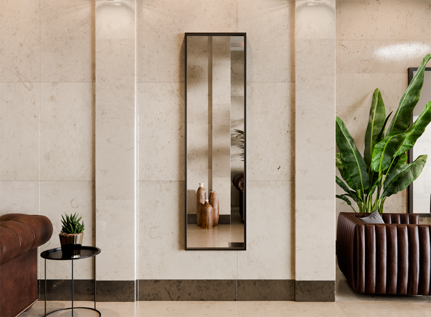 Lustro Srebrne w Ramie Aluminiowej 50×170 cm Quadro