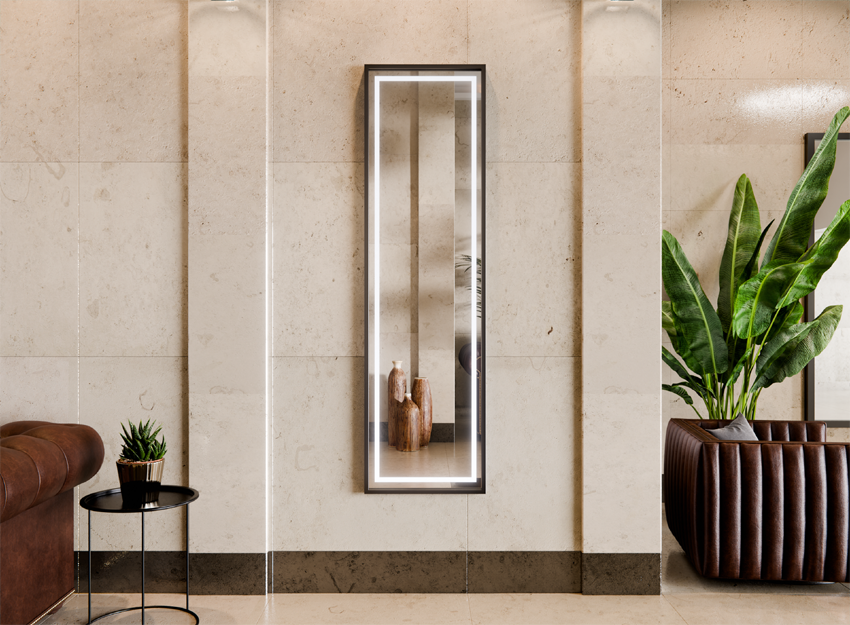 Lustro Srebrne w Ramie Aluminiowej 50×170 cm Quadro LED