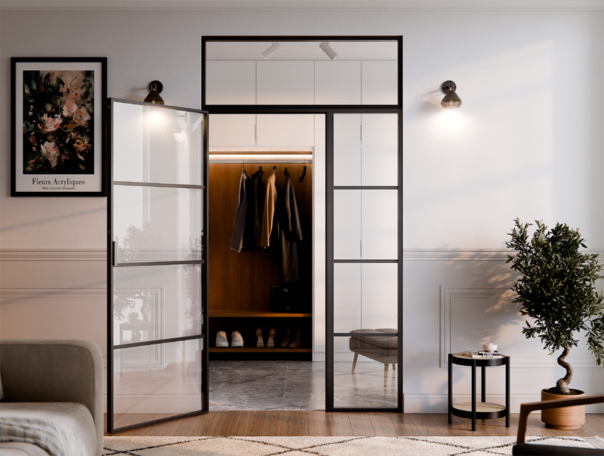 Drzwi jednoskrzydłowe LOFT Magnetic z naświetlem górnym + bocznym LUMINARE