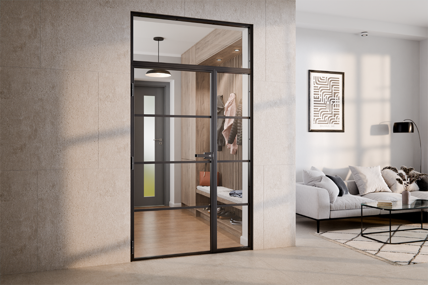 Drzwi jednoskrzydłowe LOFT z naświetlem górnym + bocznym LUMINARE