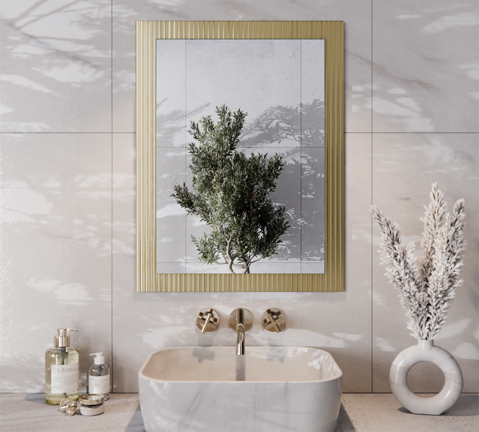 Lustro Prostokątne 60x80 cm Szkło Ornamentowe Złote Flutez HARRY