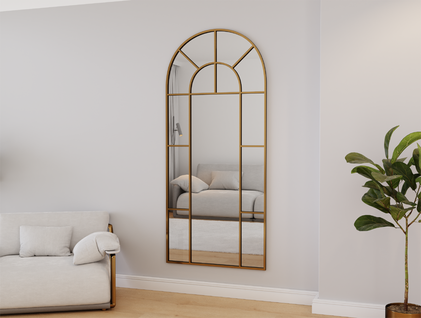 Lustro Półowalne Ścienne w Złotej Ramie Kapliczka 100x200 Rimini