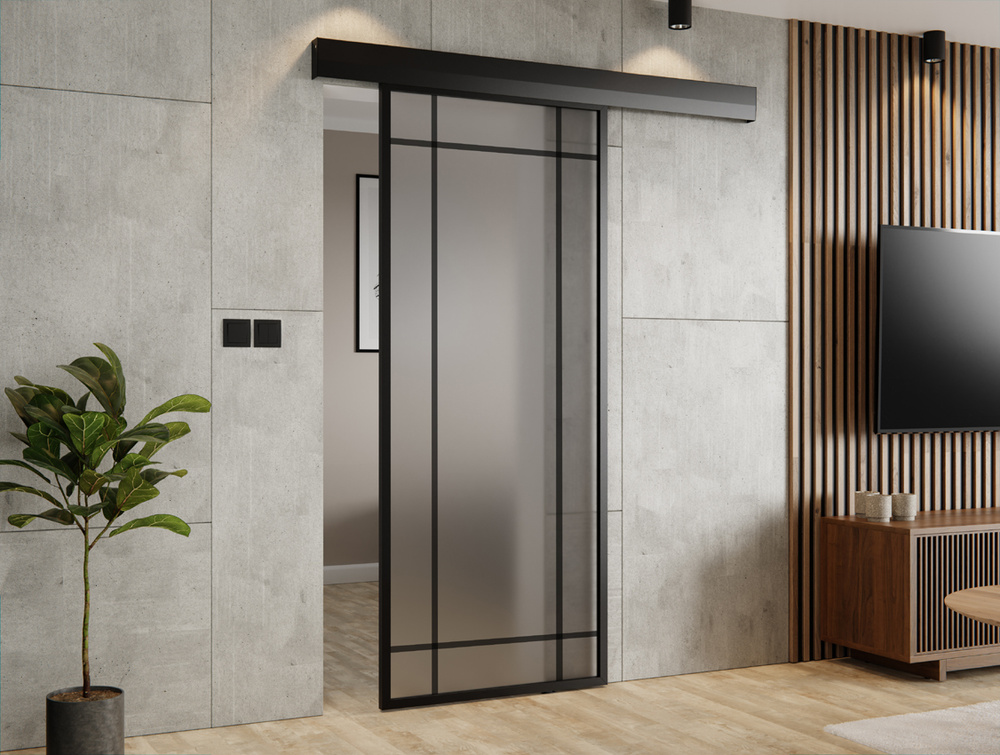 DRZWI PRZESUWNE SYSTEM ALUMINIUM CZARNE SATYNA 850X2100 (9 PÓL) Sito THOR