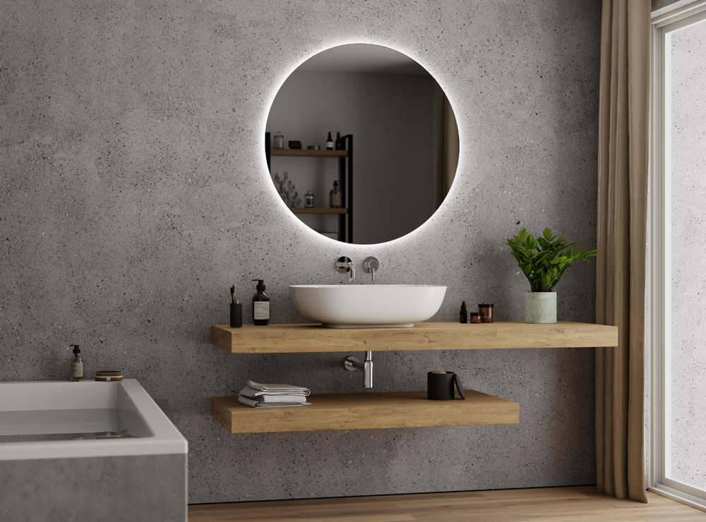**LUSTRO OKRĄGŁE ŚCIENNE SZLIF LED 50CM**