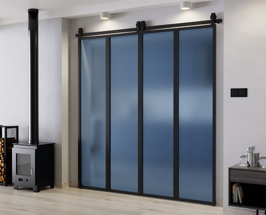 DRZWI PRZESUWNE HARMONIJKOWE PODWÓJNE ALUMINIUM LOFT SATYNA-GRAFIT 2x97 LOKI