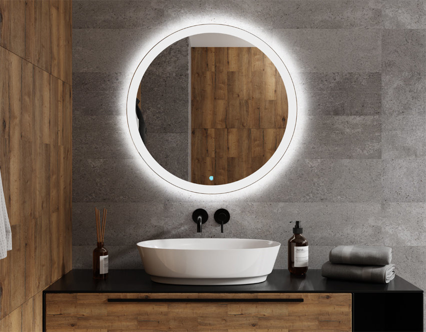 ♥ Lustro Okrągłe Ścienne Szlif LED 70cm Włącznik Dotykowy AFRODYTA ♥