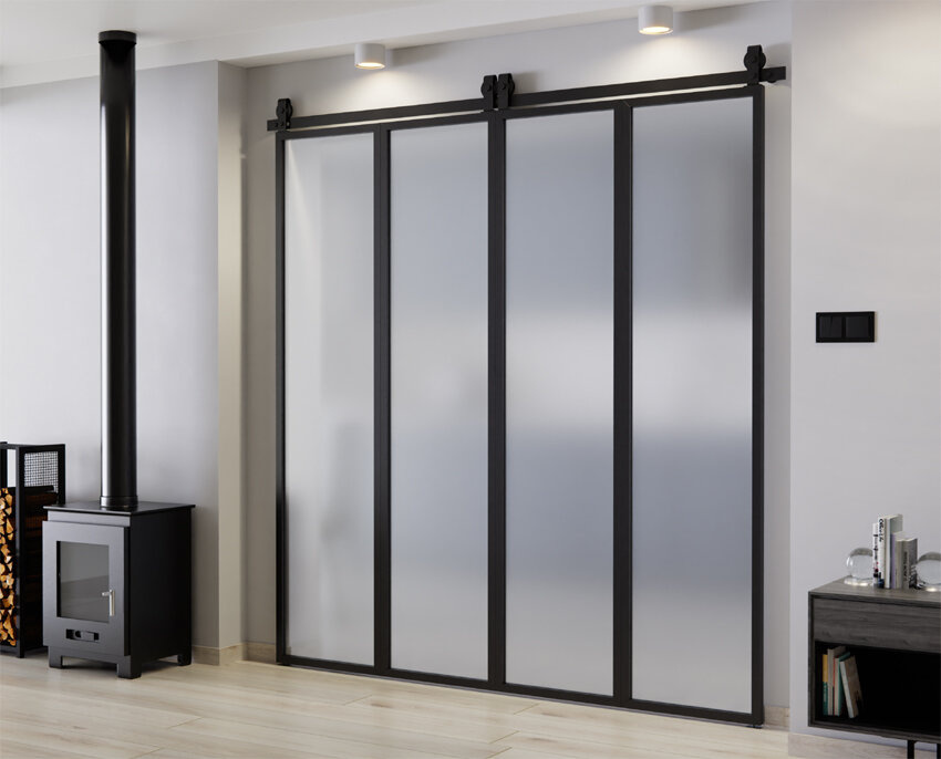 DRZWI PRZESUWNE HARMONIJKOWE PODWÓJNE ALUMINIUM LOFT SATYNA 2x97 LOKI