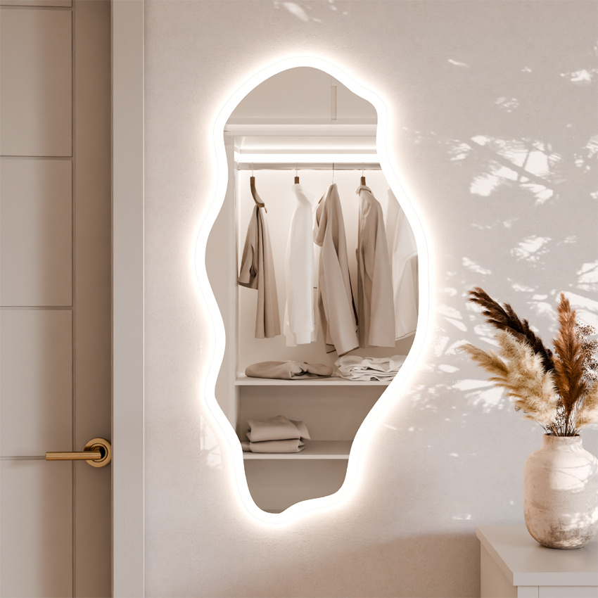 Lustro Kształt Nieregularny Plama 100 x 50 LED Piaskowane KWARC