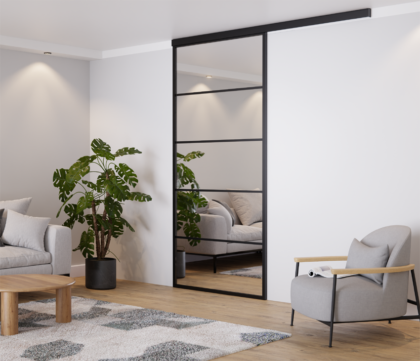 SINGLE SLIDING DOOR WIDE ALUMINUM BLACK (Ceiling mounting)