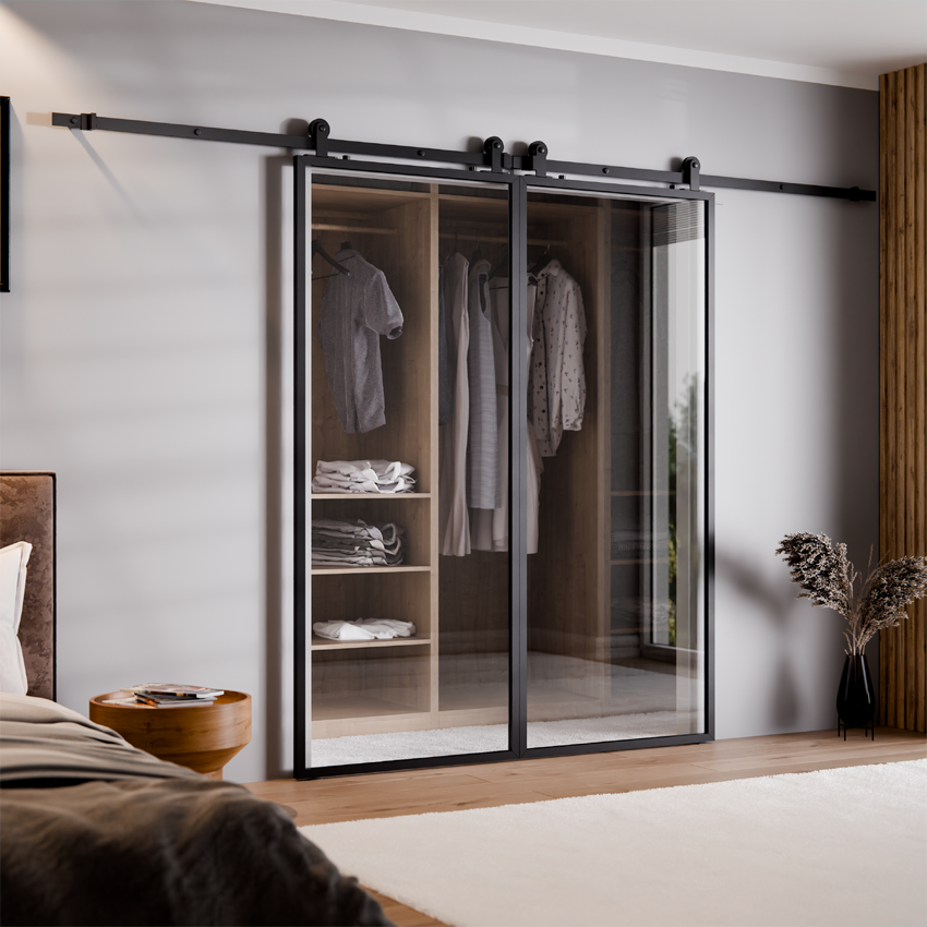 DRZWI PRZESUWNE BALDUR PODWÓJNE ALUMINIUM LOFT BEZ WZORU