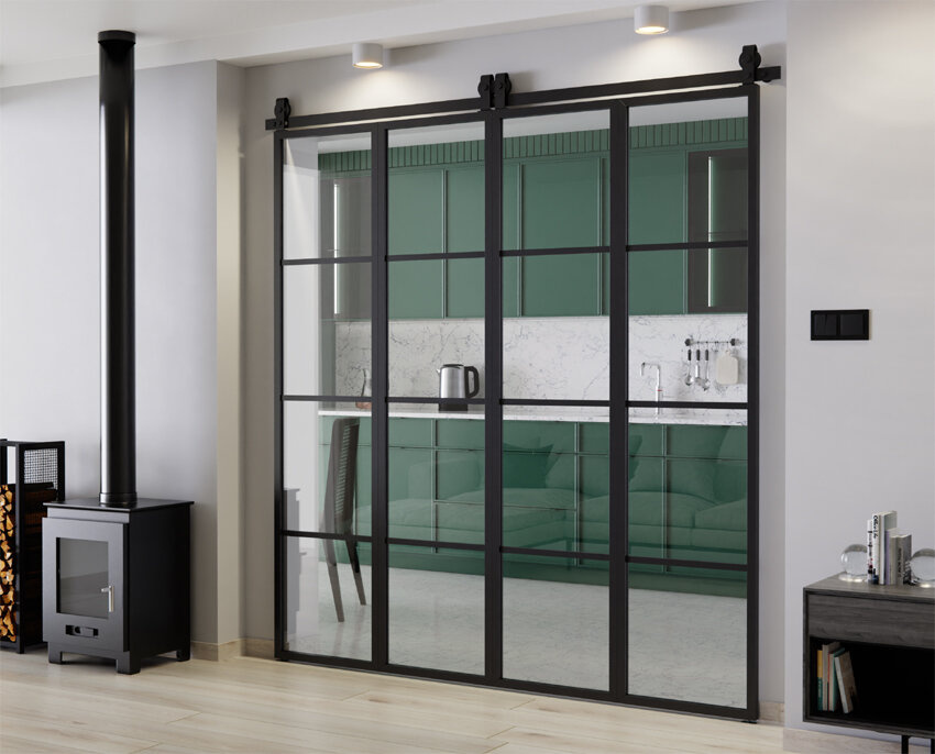 DRZWI PRZESUWNE HARMONIJKOWE PODWÓJNE ALUMINIUM LOFT FLOAT 2x97 LOKI
