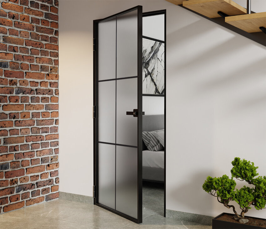 ♥ Drzwi Aluminiowe Satyna Slim Loft Komplet z Ościeżnica Lewe 6 Pól 880x2080mm ♥ SITO ♥