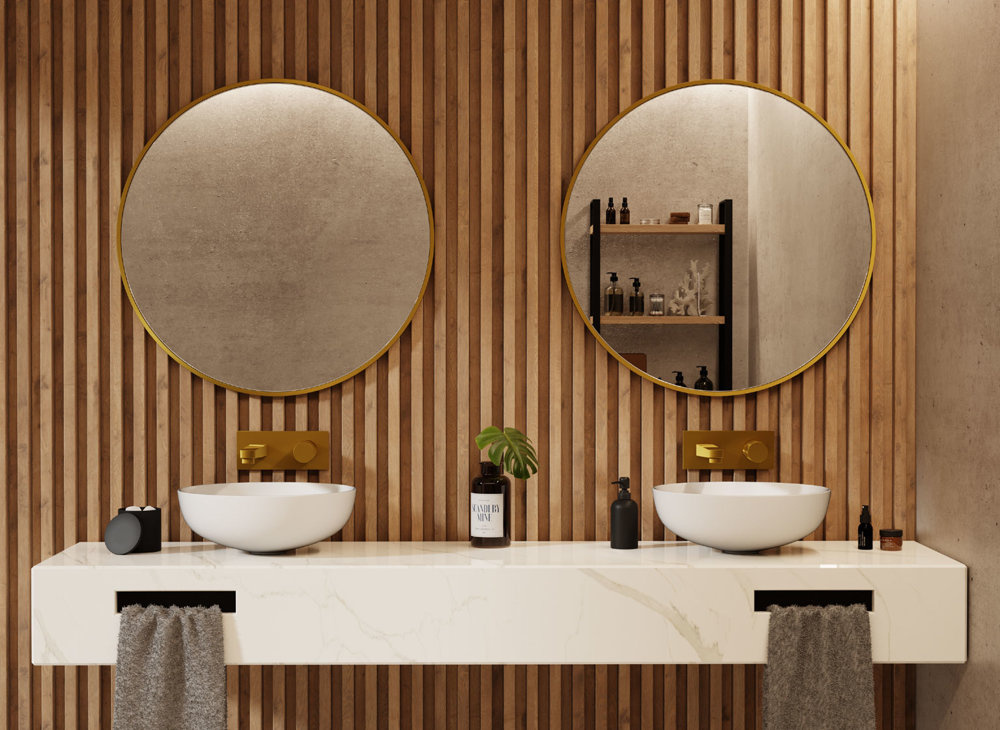 ♥ Lustro Okrągłe Ścienne Loft W Złotej Ramie 80 cm ♥