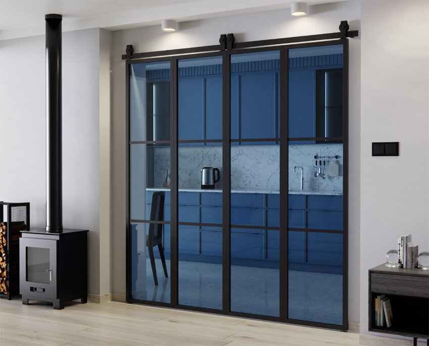 DRZWI PRZESUWNE HARMONIJKOWE PODWÓJNE ALUMINIUM LOFT GRAFIT 2x97 LOKI